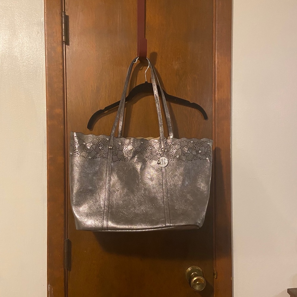 Silver gunmetal tote bag / purse